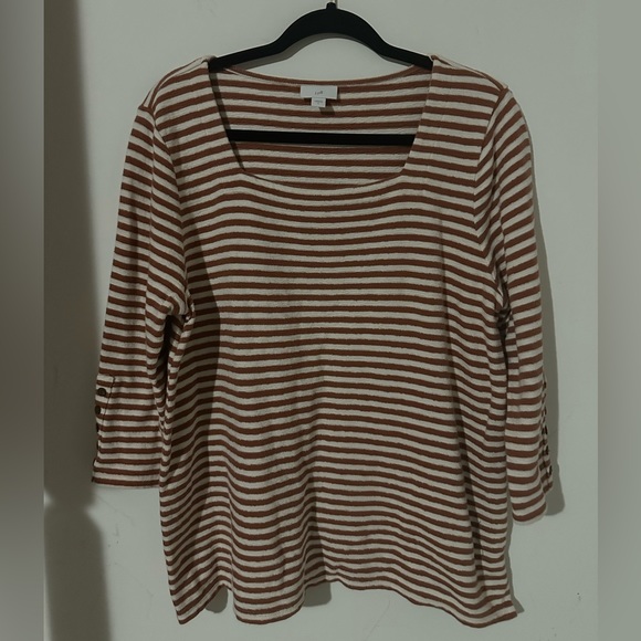 J. Jill Tops - J. Jill 100% Cotton Burnt Orange and White Striped Shirt Button 3/4 Sleeves